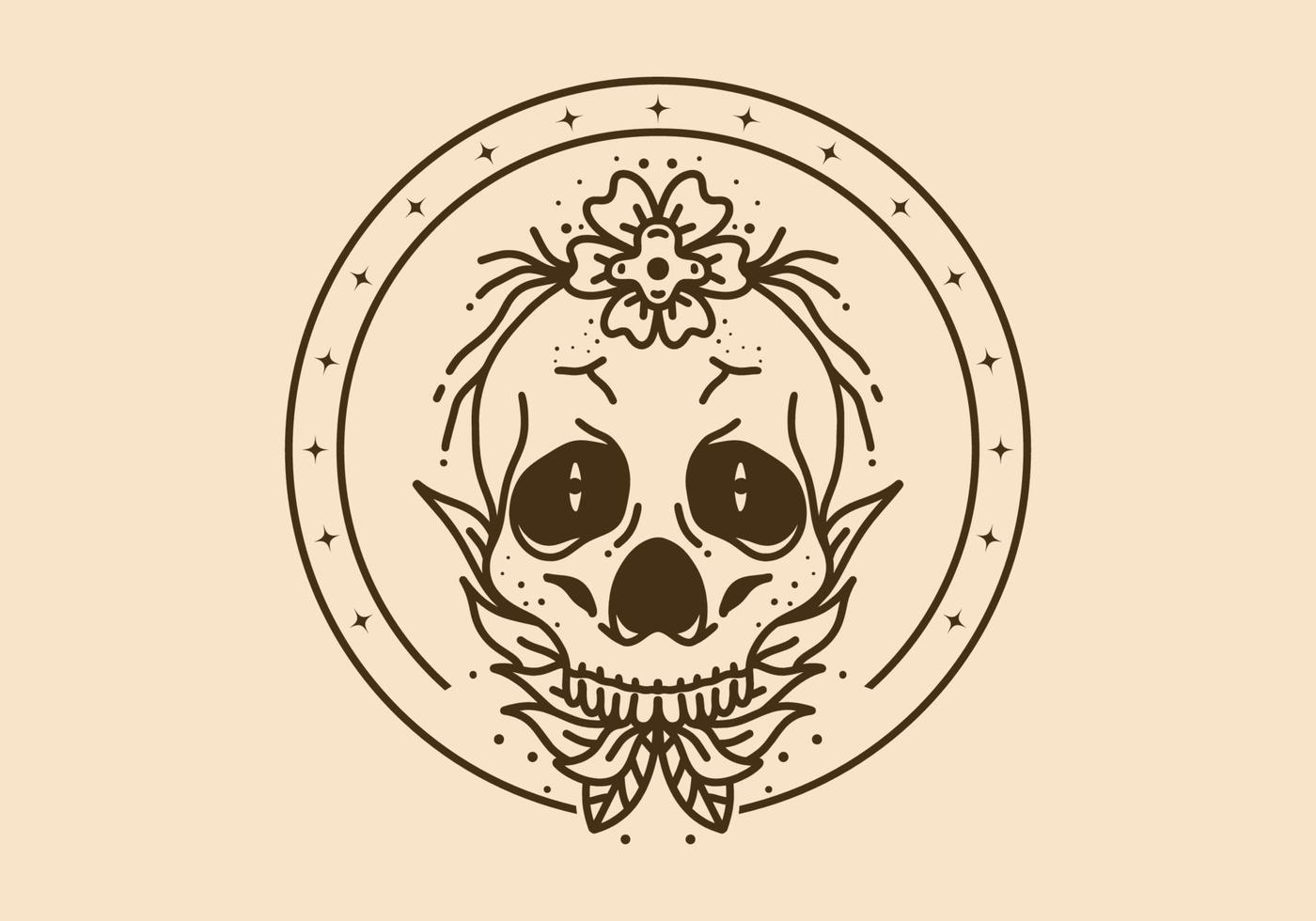 Vintage art illustration of a skull with flower plant around it vector