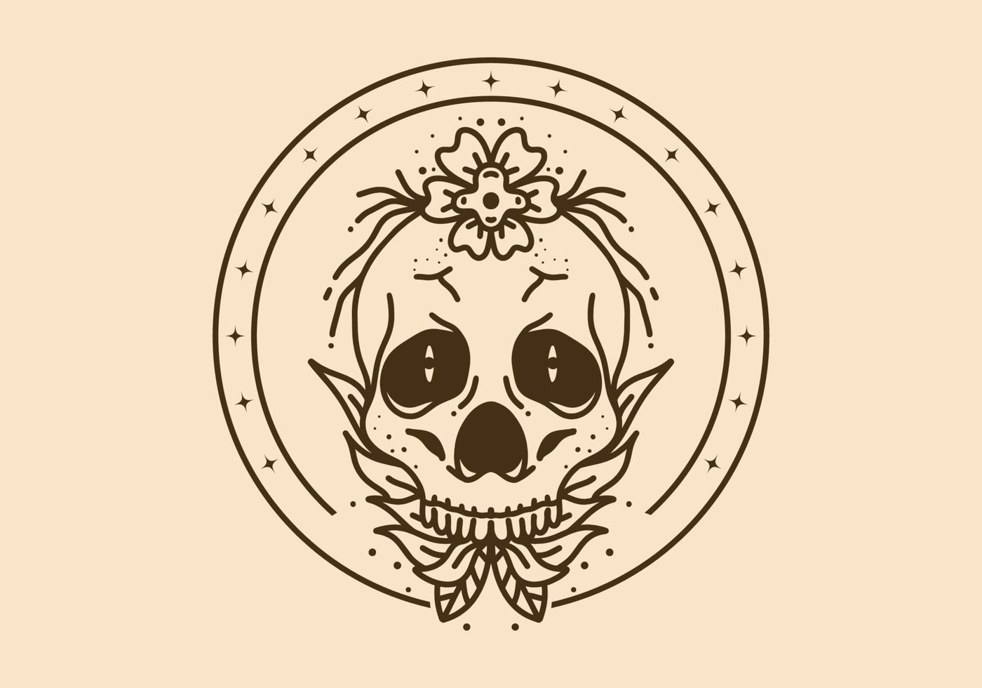 Vintage art illustration of a skull with flower plant around it vector