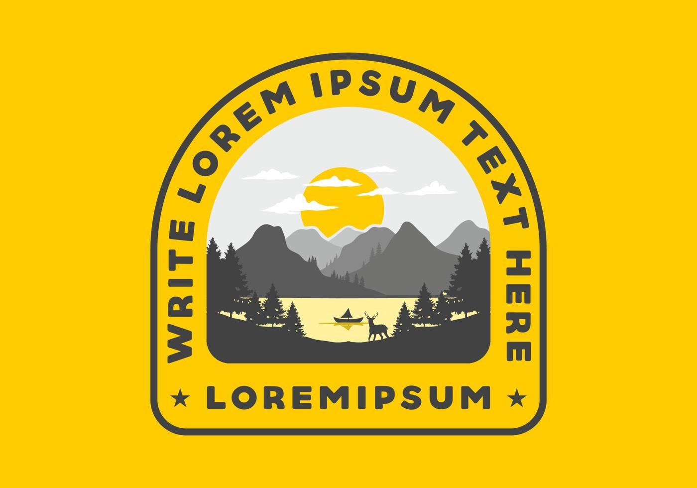 Landscape of the mountain view behind the lake with many pine trees and a deer vector