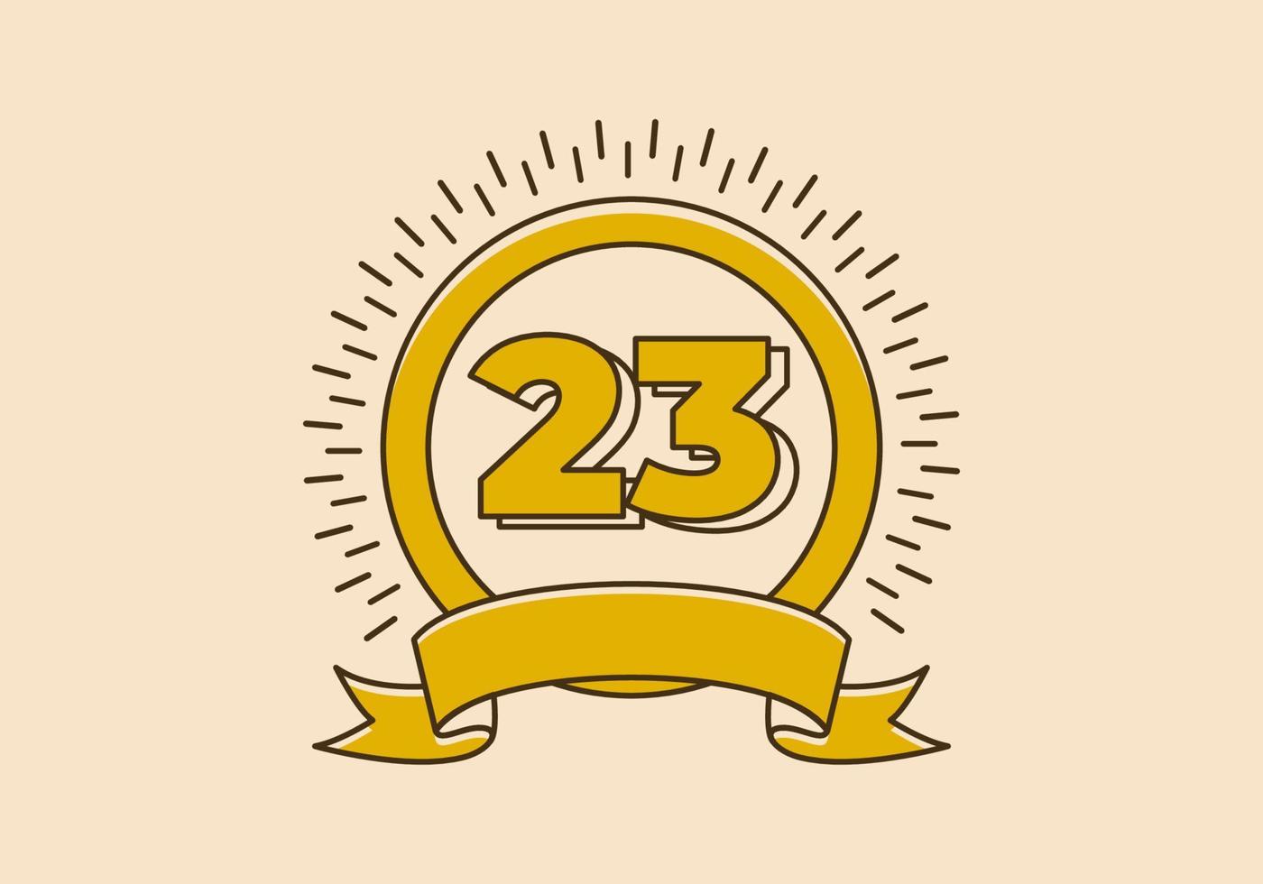 insignia de círculo amarillo vintage con el número 23 en él vector