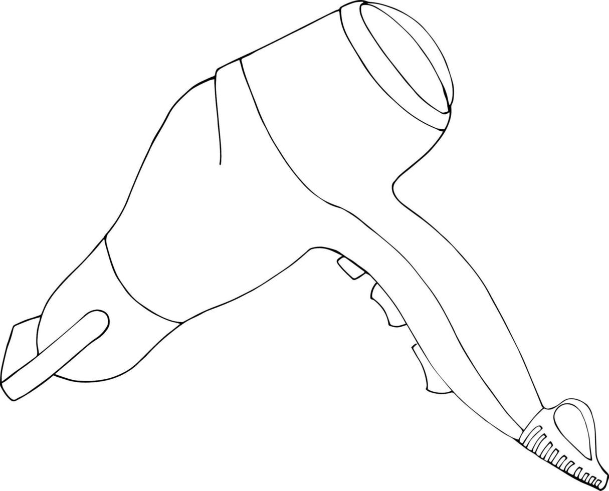 Hair dryer, hand-drawn in monochrome, on white background. vector
