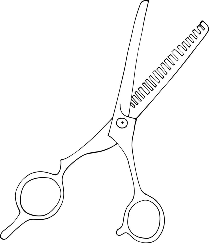 tijeras para adelgazar el cabello. dibujado a mano en monocromo sobre fondo blanco. vector