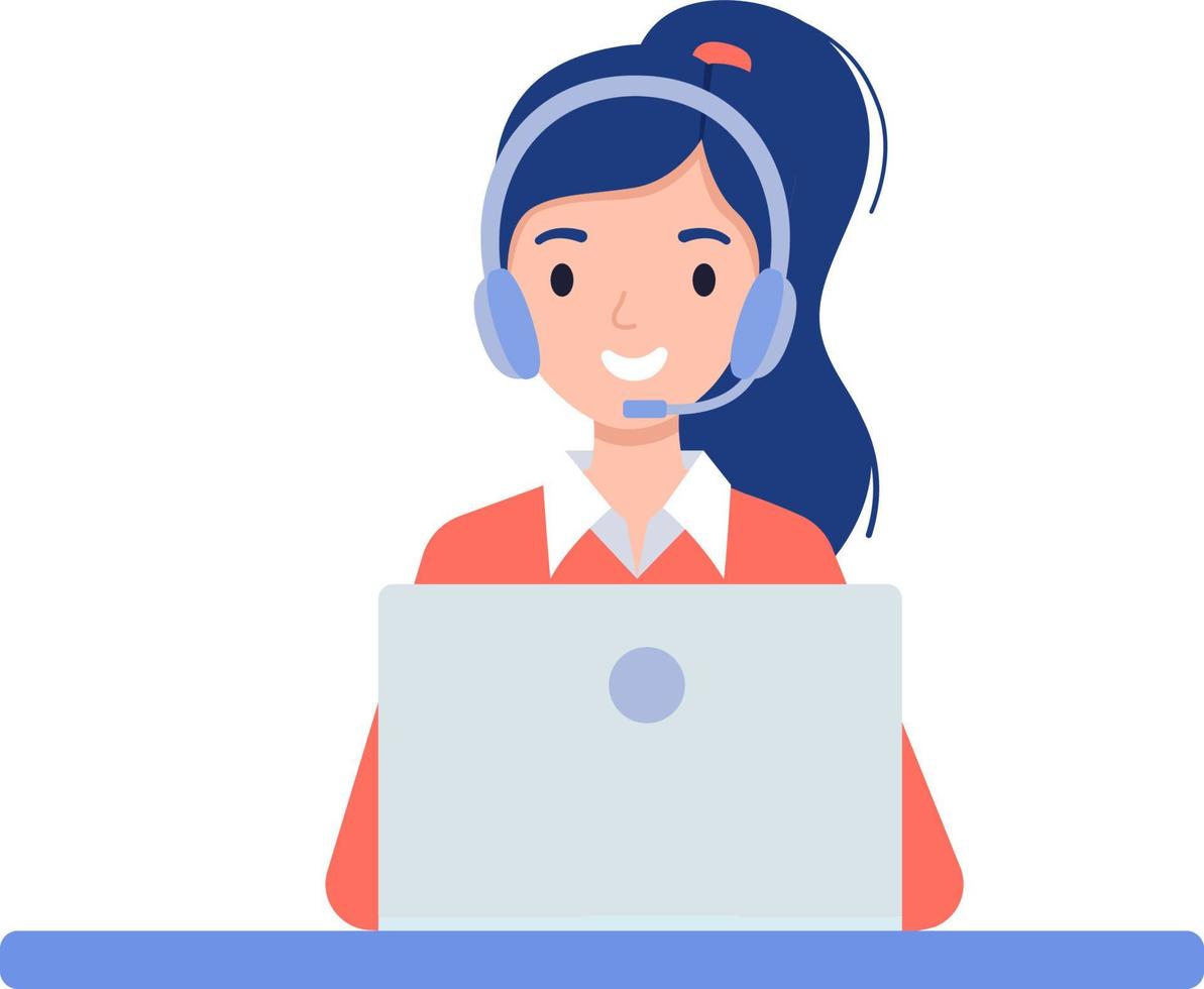 chica en los auriculares. centro de atención al cliente por teléfono. concepto de iconos de servicio de operador de correo. ilustración vectorial en estilo plano vector