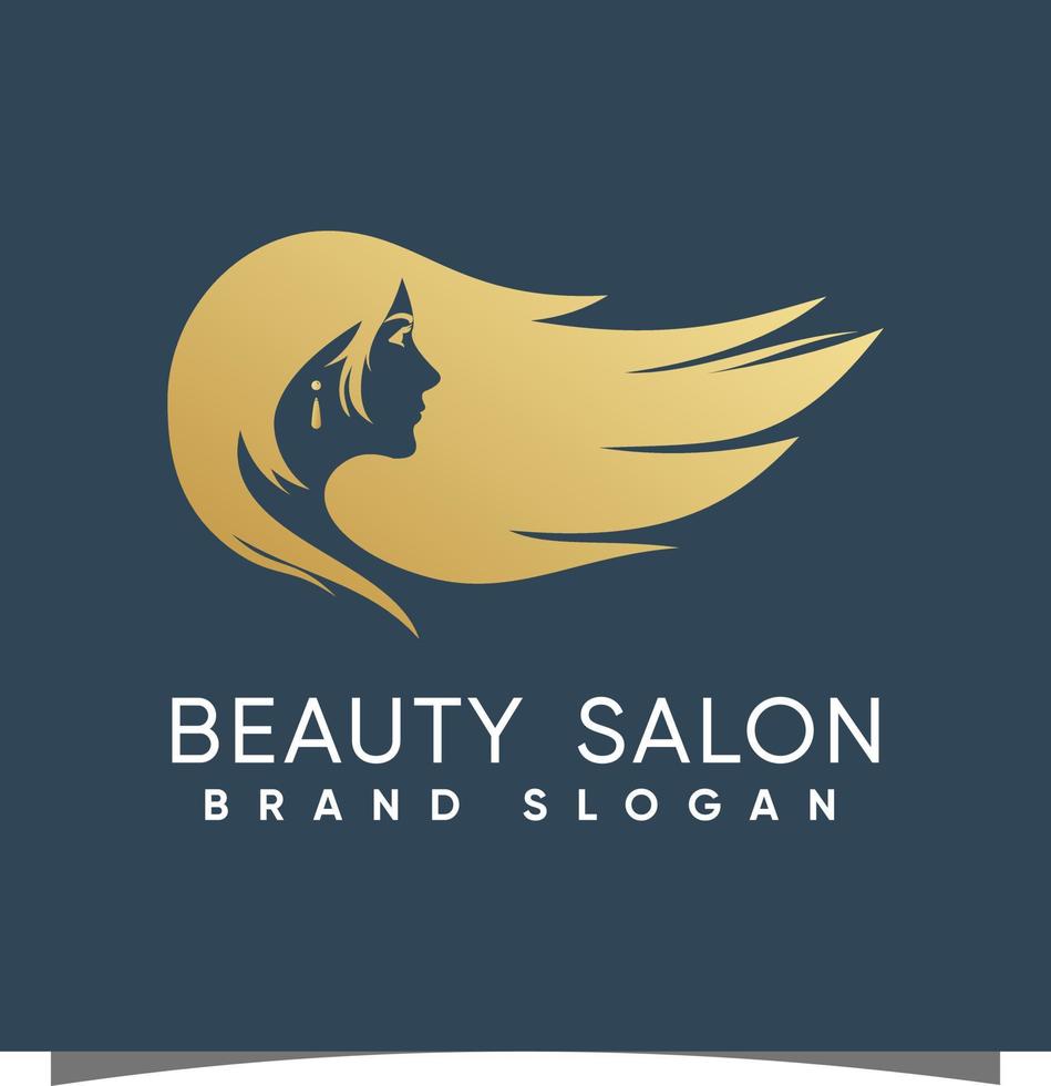 logotipo de belleza de mujer long hari con concepto creativo y vector premium de diseño