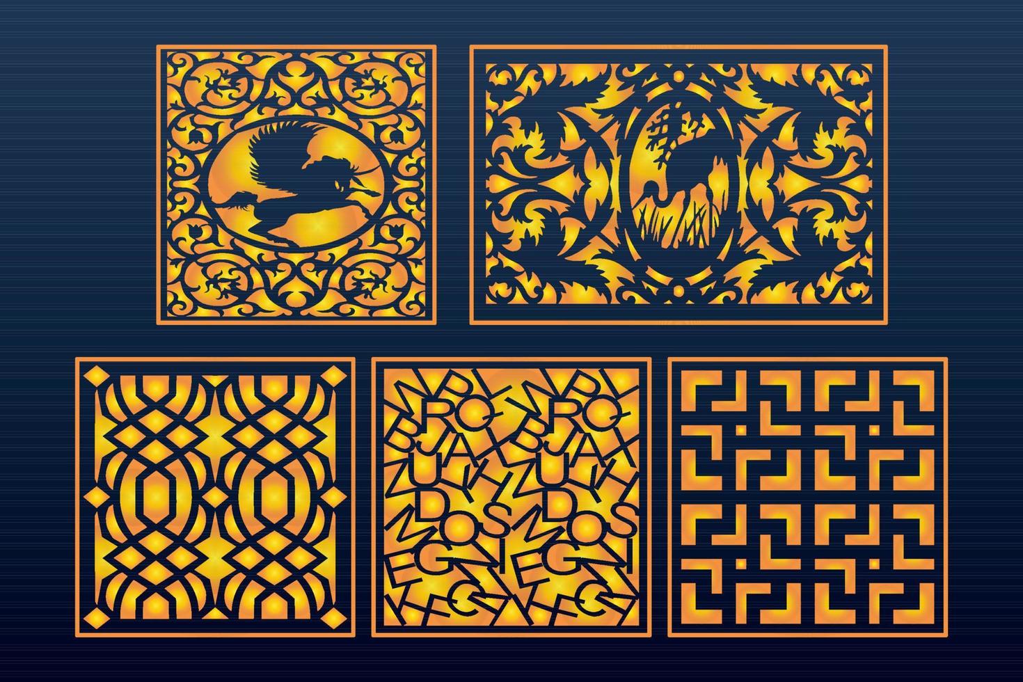 Decorative Laser Cut Set Abstract Geometric Gold Template vector