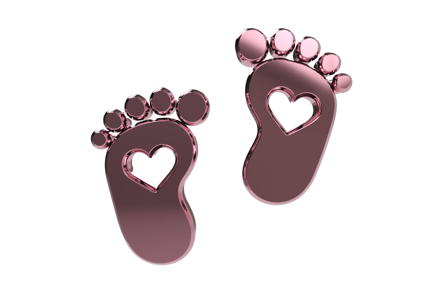 rendu 3d pied de bébé pied nu coeur icône fond transparent png pieds de bébé, empreinte, coeurs