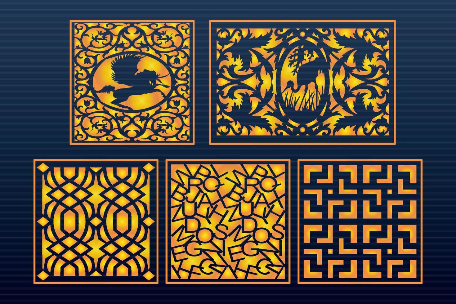 conjunto de corte láser decorativo plantilla de oro geométrico abstracto vector
