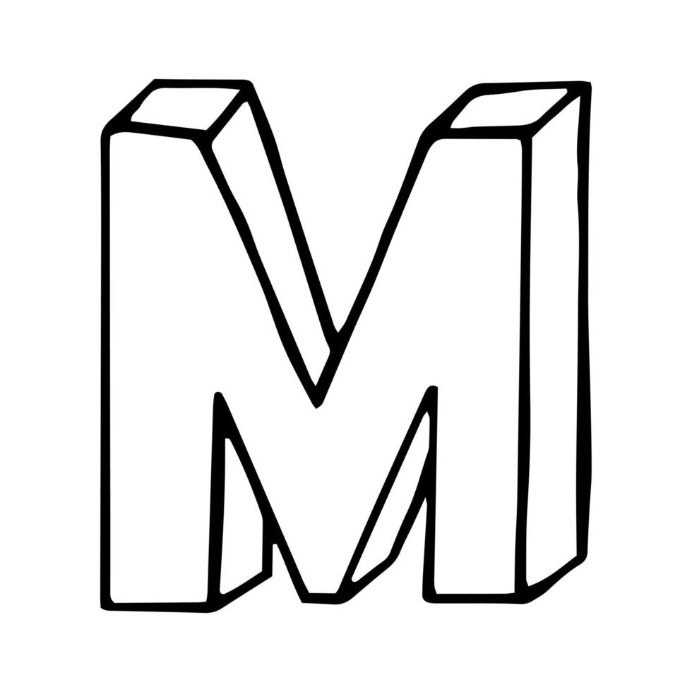 letter M hand drawn in doodle style. sketch, vector, font, handwriting vector