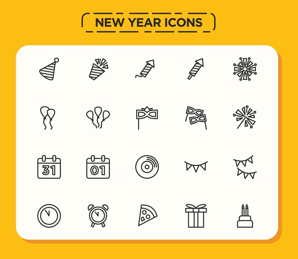 New Year Icons Set Line Style vector