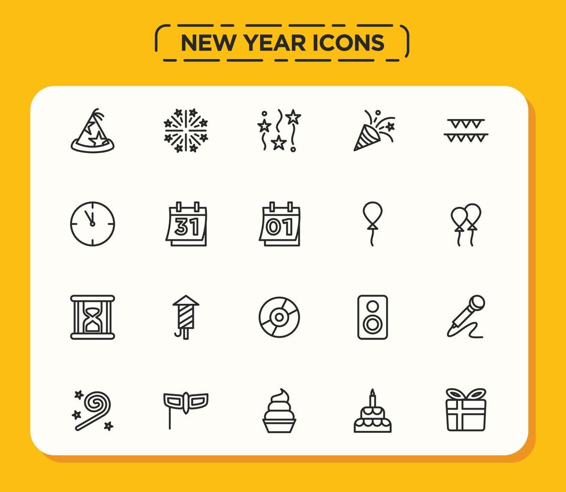 iconos de año nuevo establecer estilo de línea vector