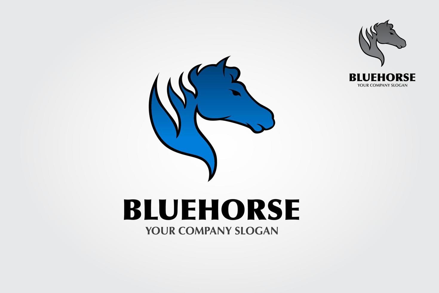 Blue Horse Vector Logo Template. Strong Horse Running Fast Logo Illustration.