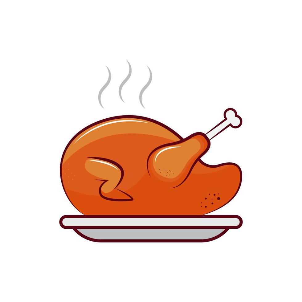 Hot and tasty roasted chicken meat on a plate. Vector of a chicken meat isolated on a white background. Vector of a whole chicken meat with its legs and wings. Chicken meat.