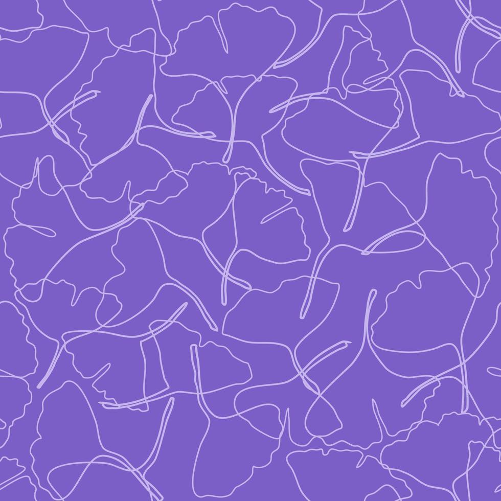 Vector seamless pattern with ginkgo leaves fallen, abstract autumn leaf drawing on violet background for fashion clothing fabric textiles printing, wallpaper and paper wrapping