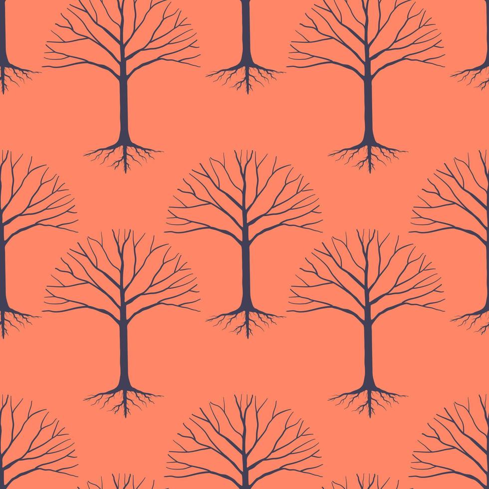 patrón vectorial sin costuras con árboles secos negros, dibujo de tronco gráfico sobre fondo naranja, elemento para el diseño de moda de ropa de tela, estampado textil, envoltura de papel tapiz vector