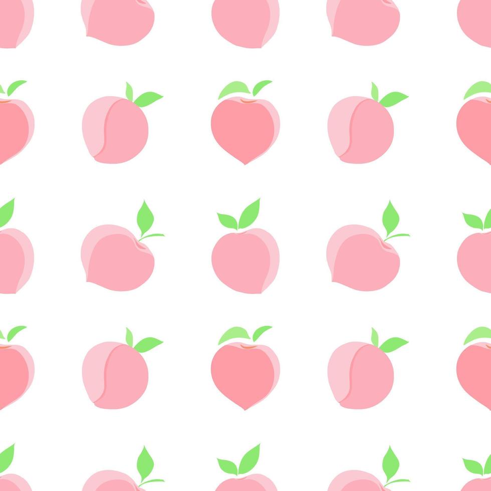 patrón vectorial sin costuras con frutas y hojas de melocotón rosa pastel, dibujo ilustrativo de frutas de color dulce sobre fondo blanco para impresión textil de tela de moda, papel tapiz y envoltura de papel vector