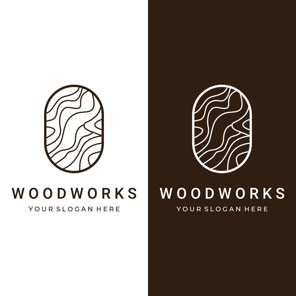 Creative design of wood and natural fiber logo, carpenter and wood plank with saw craftsman tool. Vector illustration.