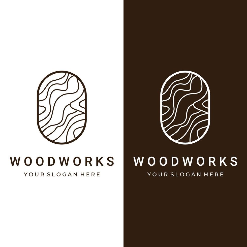 diseño creativo de logotipo de madera y fibra natural, carpintero y tablón de madera con herramienta de artesano de sierra. ilustración vectorial vector