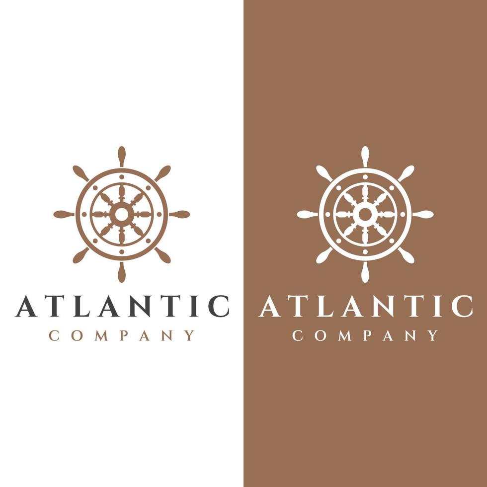 Cruise ship rudder logo template design with retro waves, ropes and anchors. Logo for business, sailors, sailing. vector