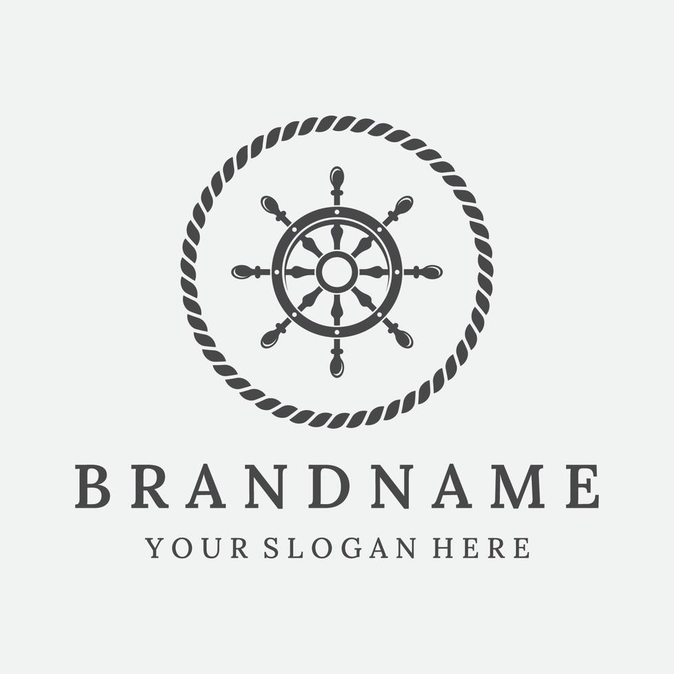 diseño de plantilla de logotipo de timón de crucero con ondas retro, cuerdas y anclas. logo para negocios, marineros, vela. vector