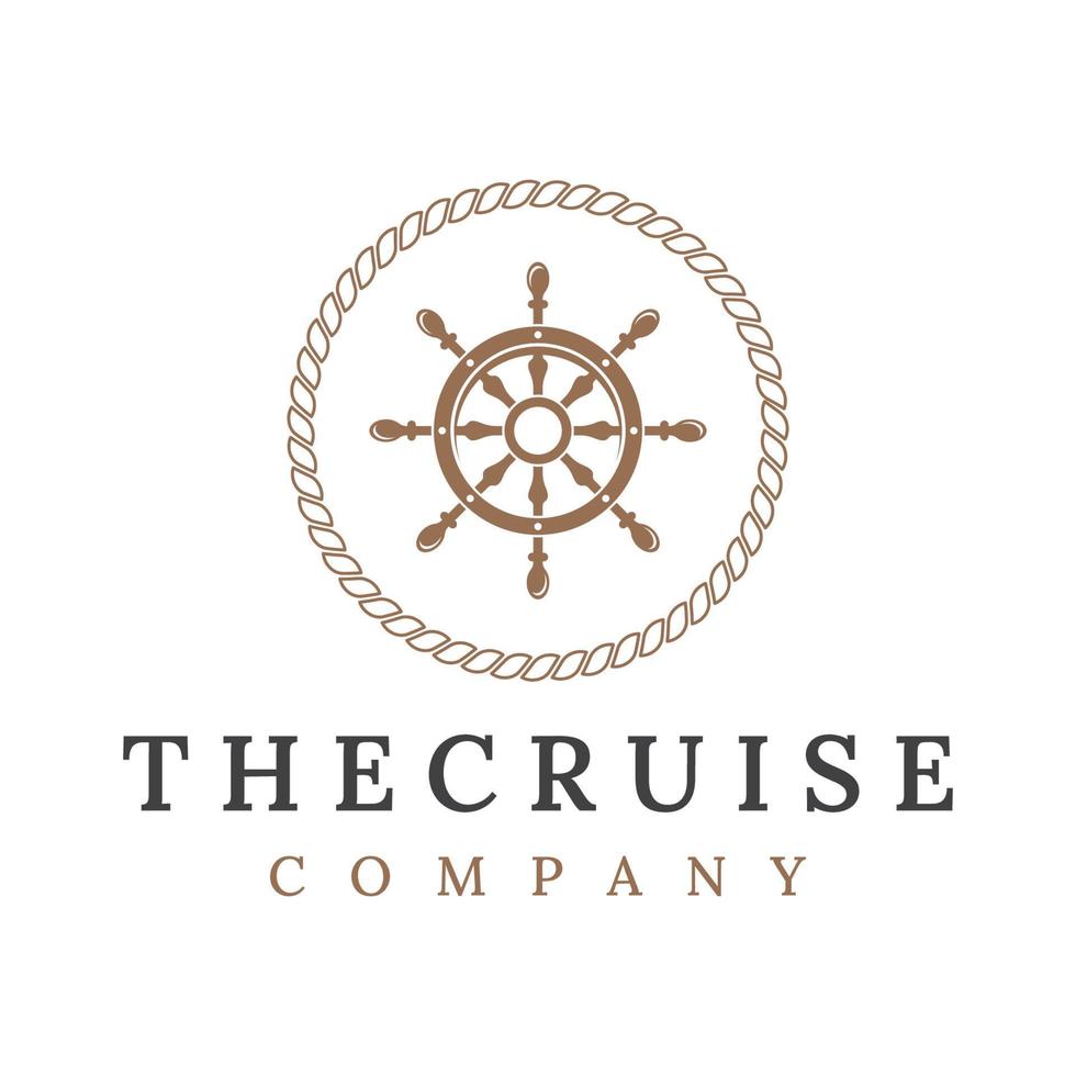 Cruise ship rudder logo template design with retro waves, ropes and anchors. Logo for business, sailors, sailing. vector
