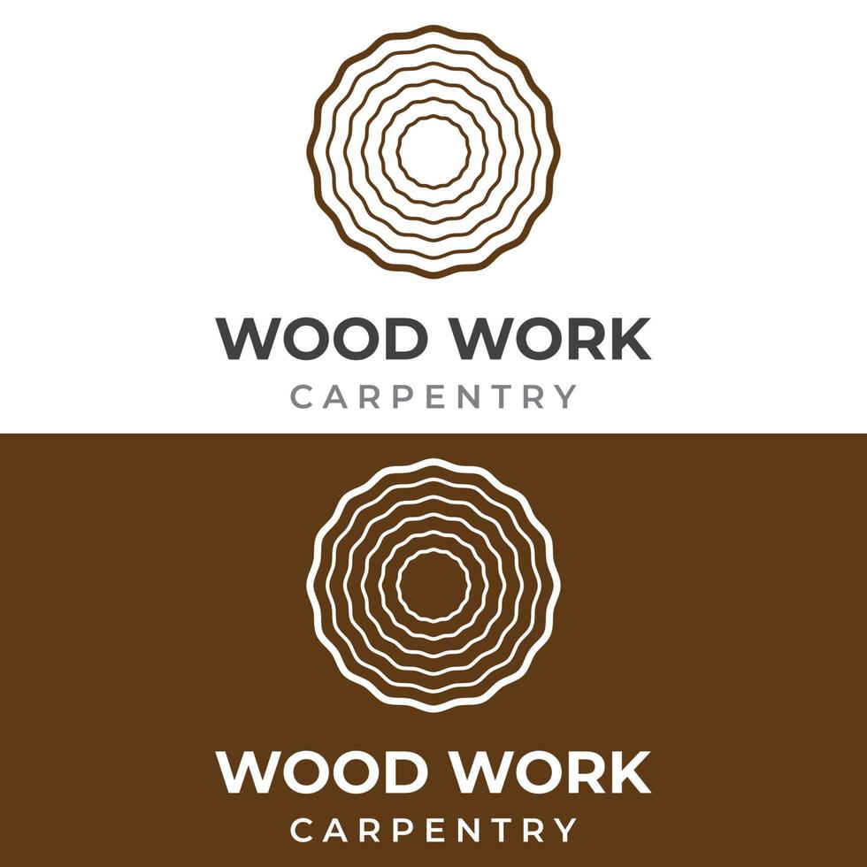 Creative design of wood and natural fiber logo, carpenter and wood plank with saw craftsman tool. Vector illustration.