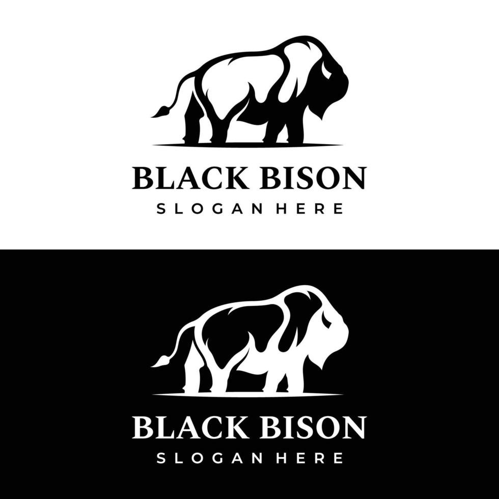 Bison silhouette design logo, retro angus, wild buffalo isolated background. Template vector. vector