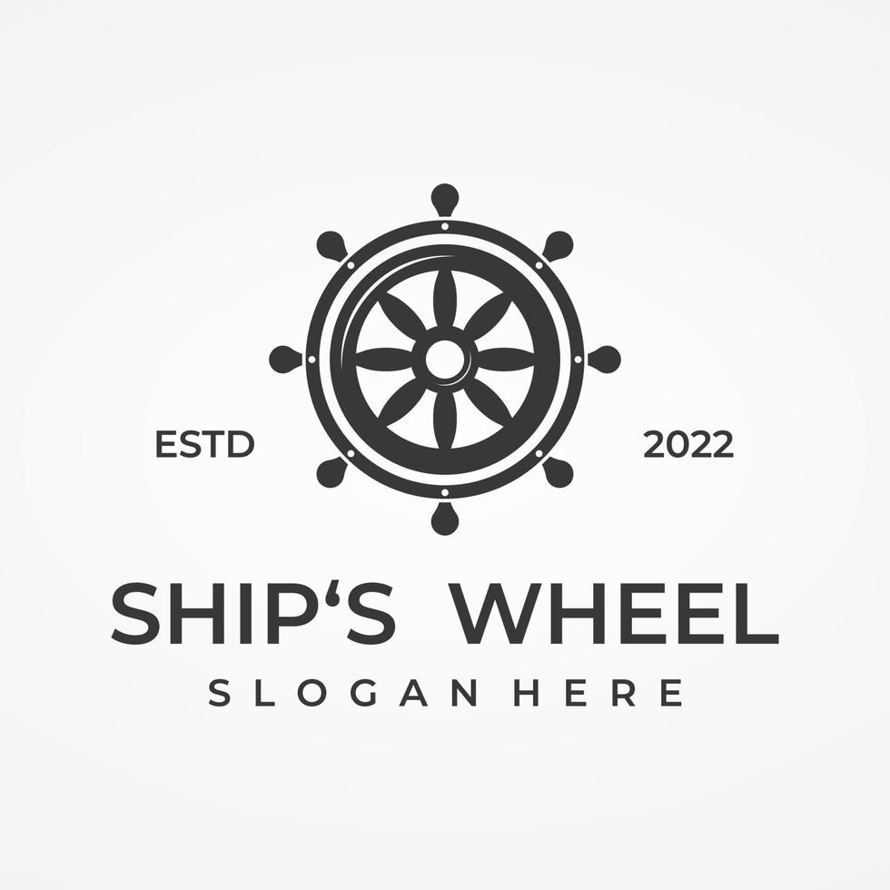 Cruise ship rudder logo template design with retro waves, ropes and anchors. Logo for business, sailors, sailing. vector