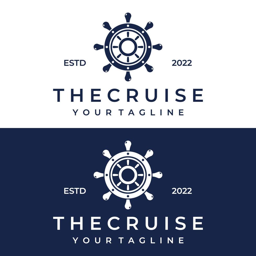 Cruise ship rudder logo template design with retro waves, ropes and anchors. Logo for business, sailors, sailing. vector