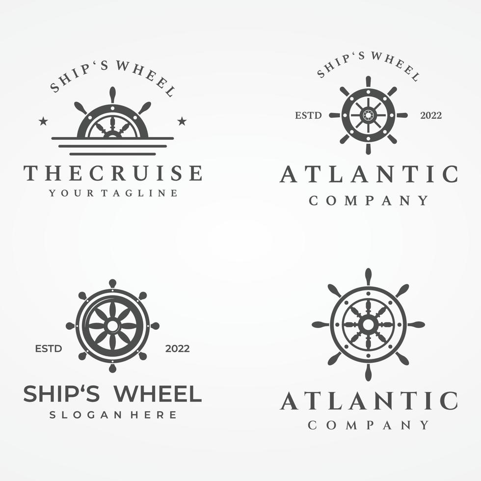 diseño de plantilla de logotipo de timón de crucero con ondas retro, cuerdas y anclas. logo para negocios, marineros, vela. vector