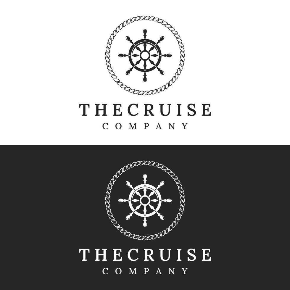 diseño de plantilla de logotipo de timón de crucero con ondas retro, cuerdas y anclas. logo para negocios, marineros, vela. vector