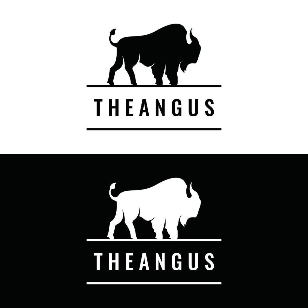 Bison silhouette design logo, retro angus, wild buffalo isolated background. Template vector. vector