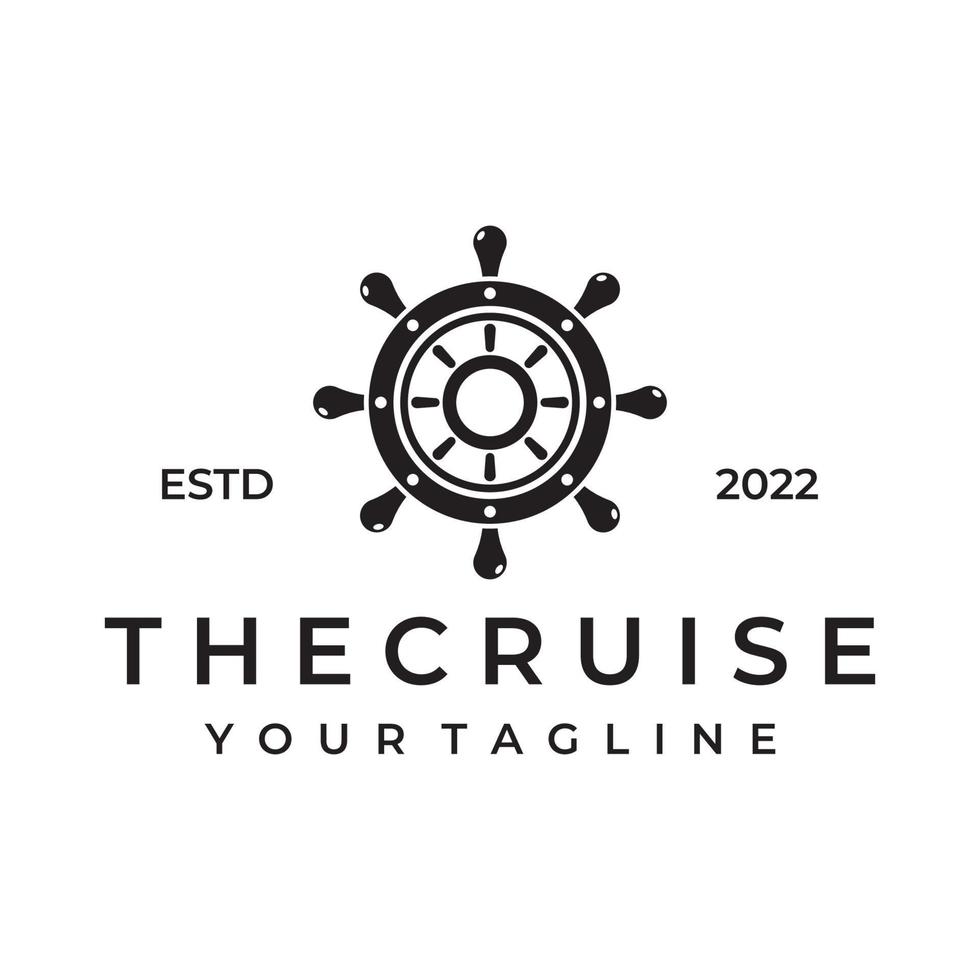 Cruise ship rudder logo template design with retro waves, ropes and anchors. Logo for business, sailors, sailing. vector