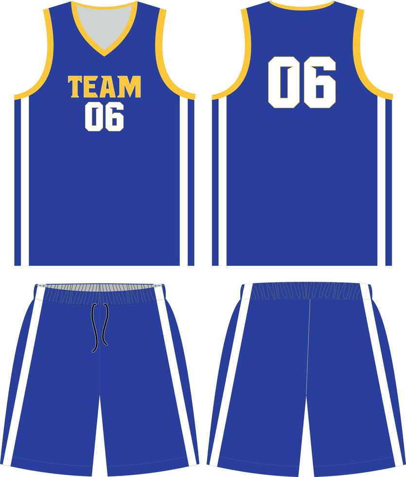 Diseño de uniformes de baloncesto. uniforme completo de baloncesto vista frontal y trasera, vector uniforme de baloncesto