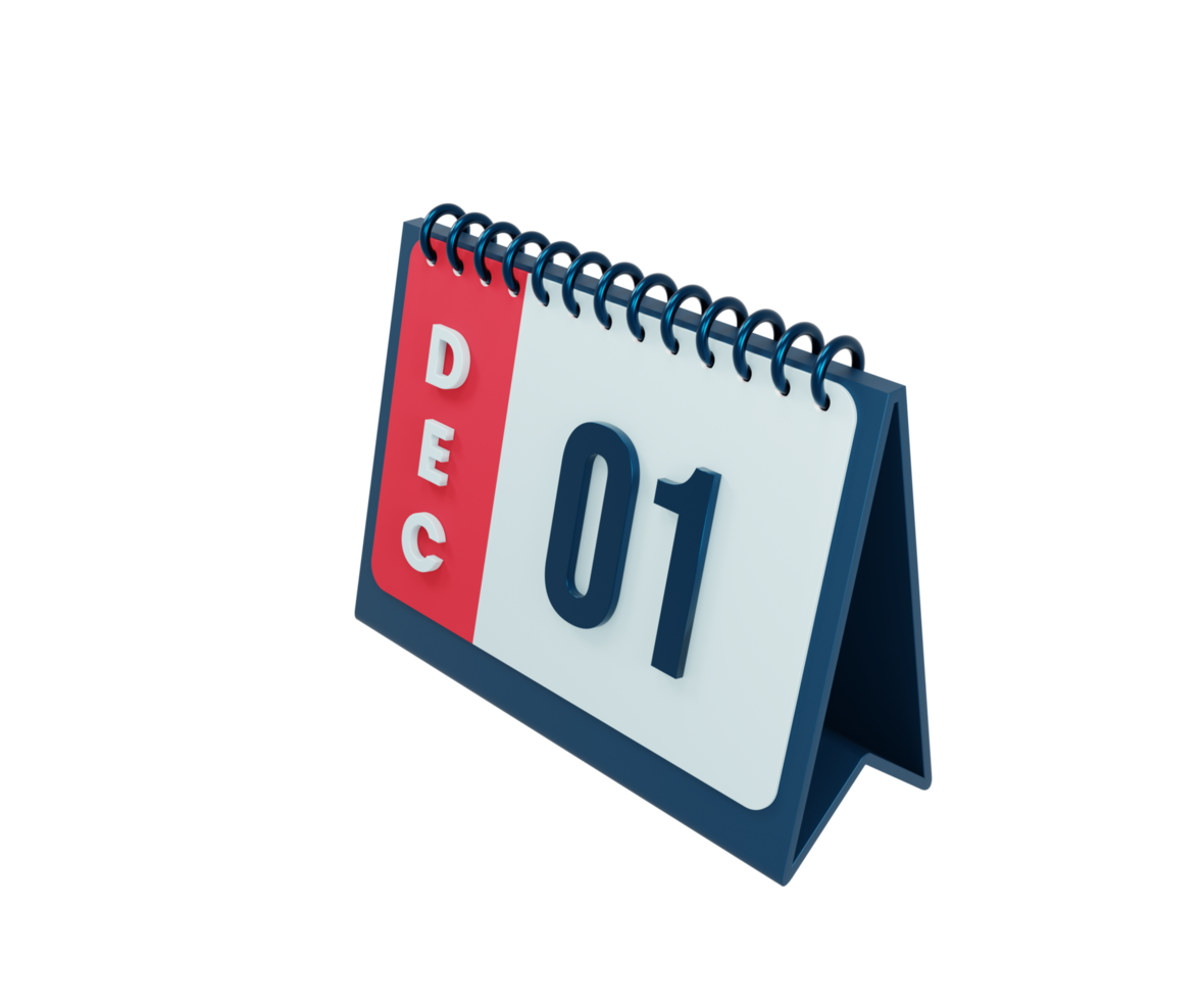 dicembre realistico scrivania calendario icona 3d illustrazione Data dicembre 01 png