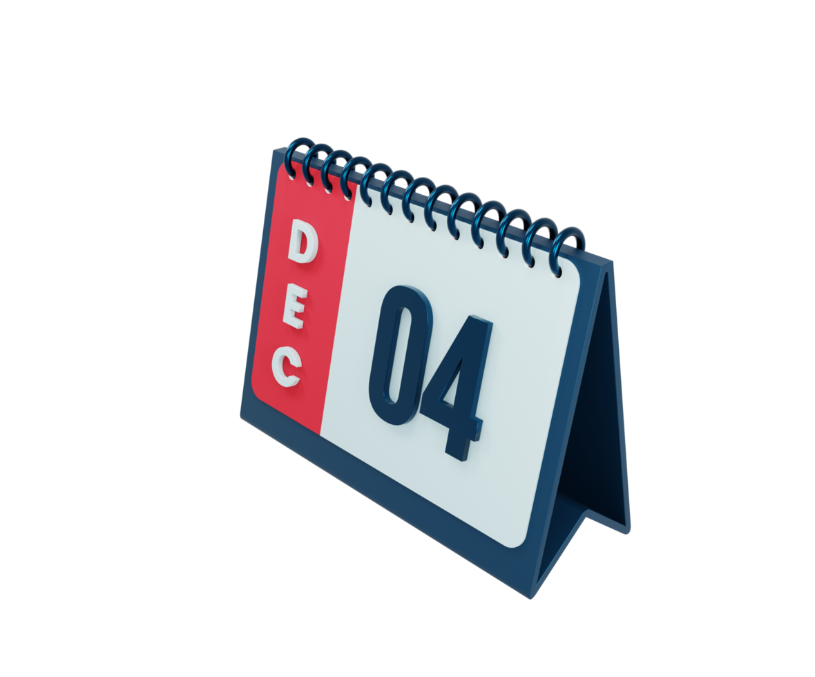 décembre calendrier de bureau réaliste icône 3d illustration date 04 décembre png