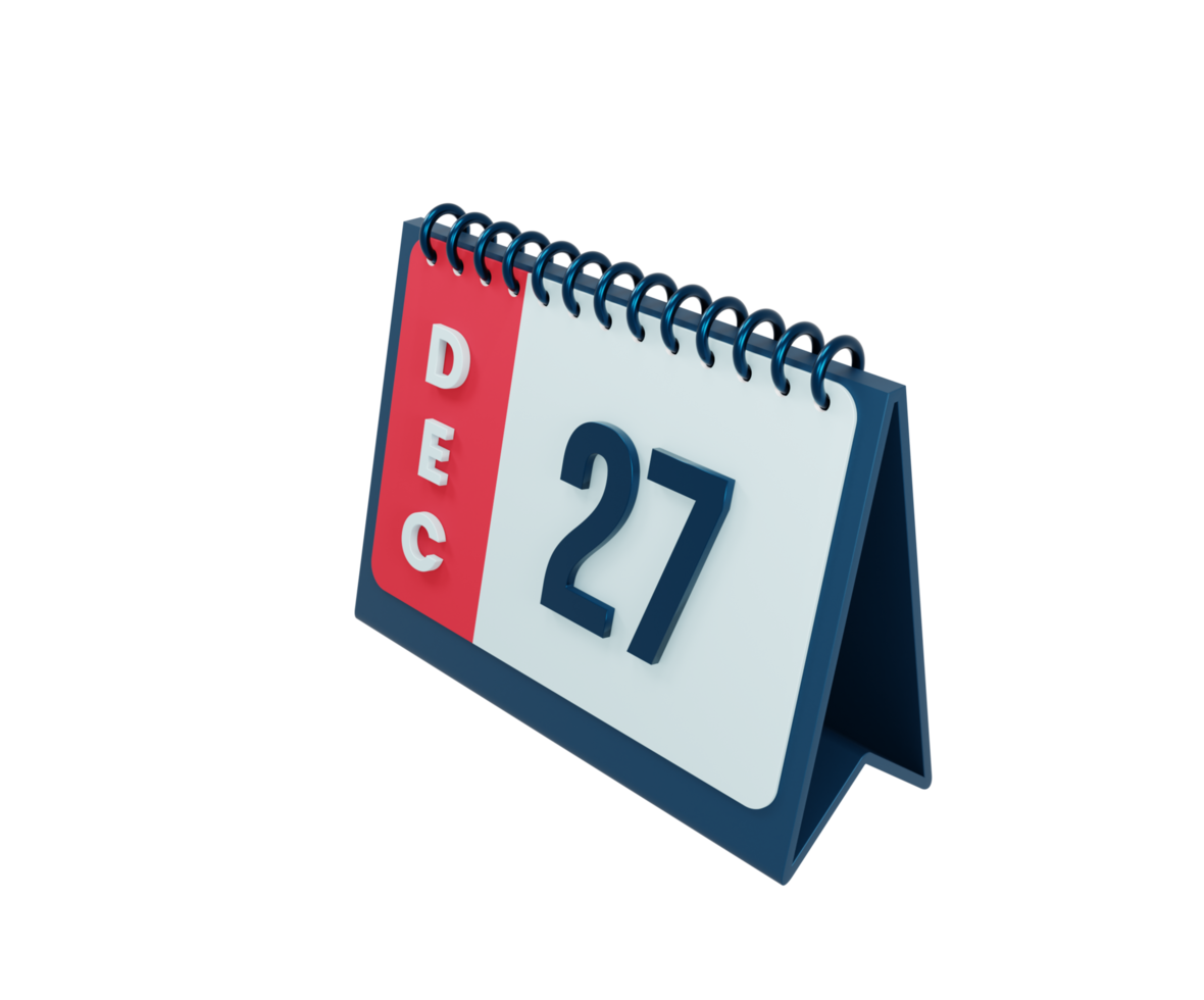 ícone de calendário de mesa realista de dezembro ilustração 3d data 27 de dezembro png