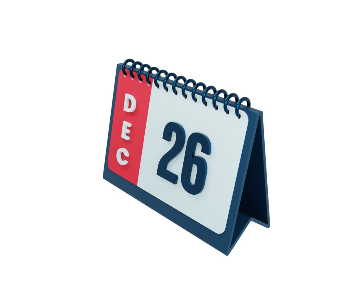 dicembre realistico scrivania calendario icona 3d illustrazione Data dicembre 26 png
