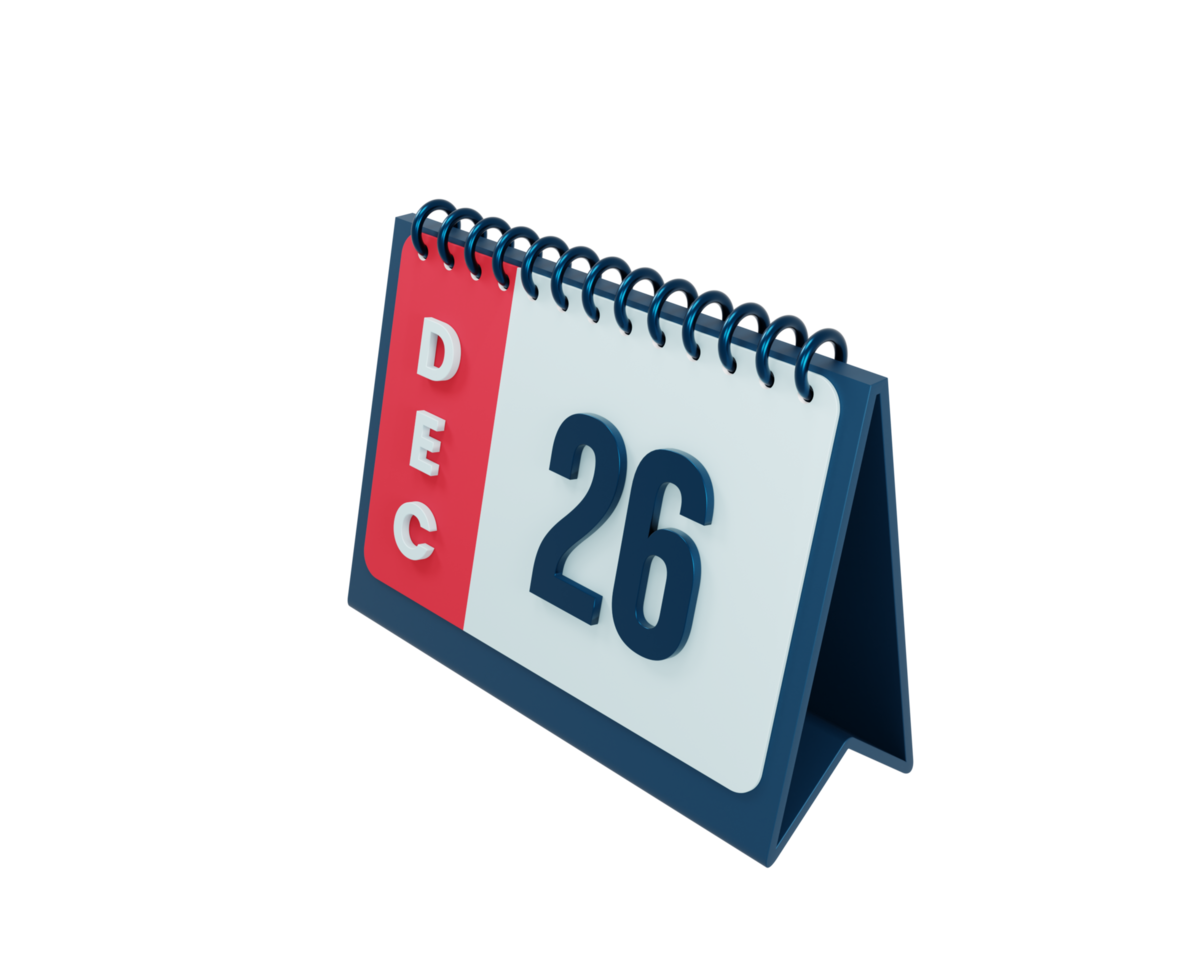 décembre calendrier de bureau réaliste icône illustration 3d date 26 décembre png