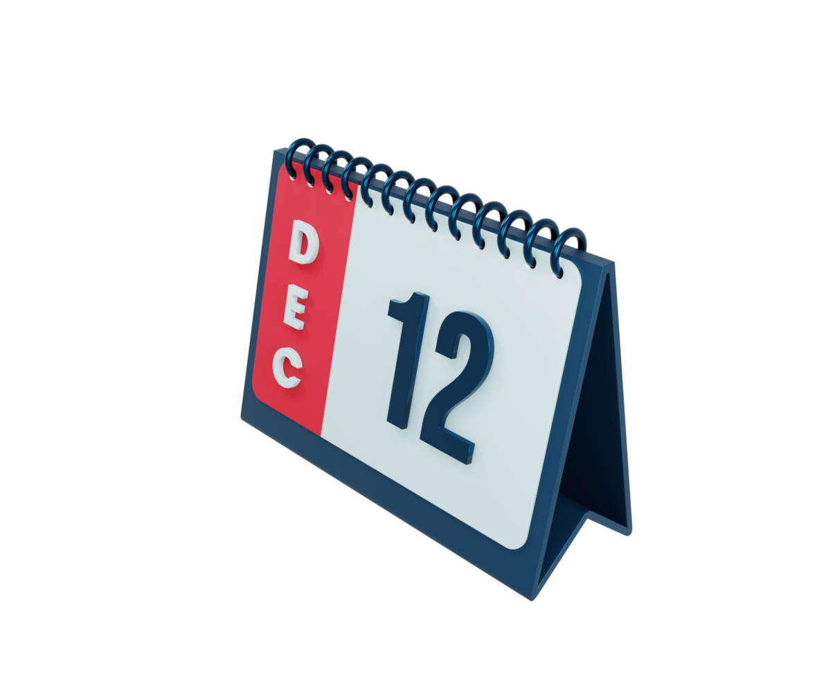 dicembre realistico scrivania calendario icona 3d illustrazione Data dicembre 12 png