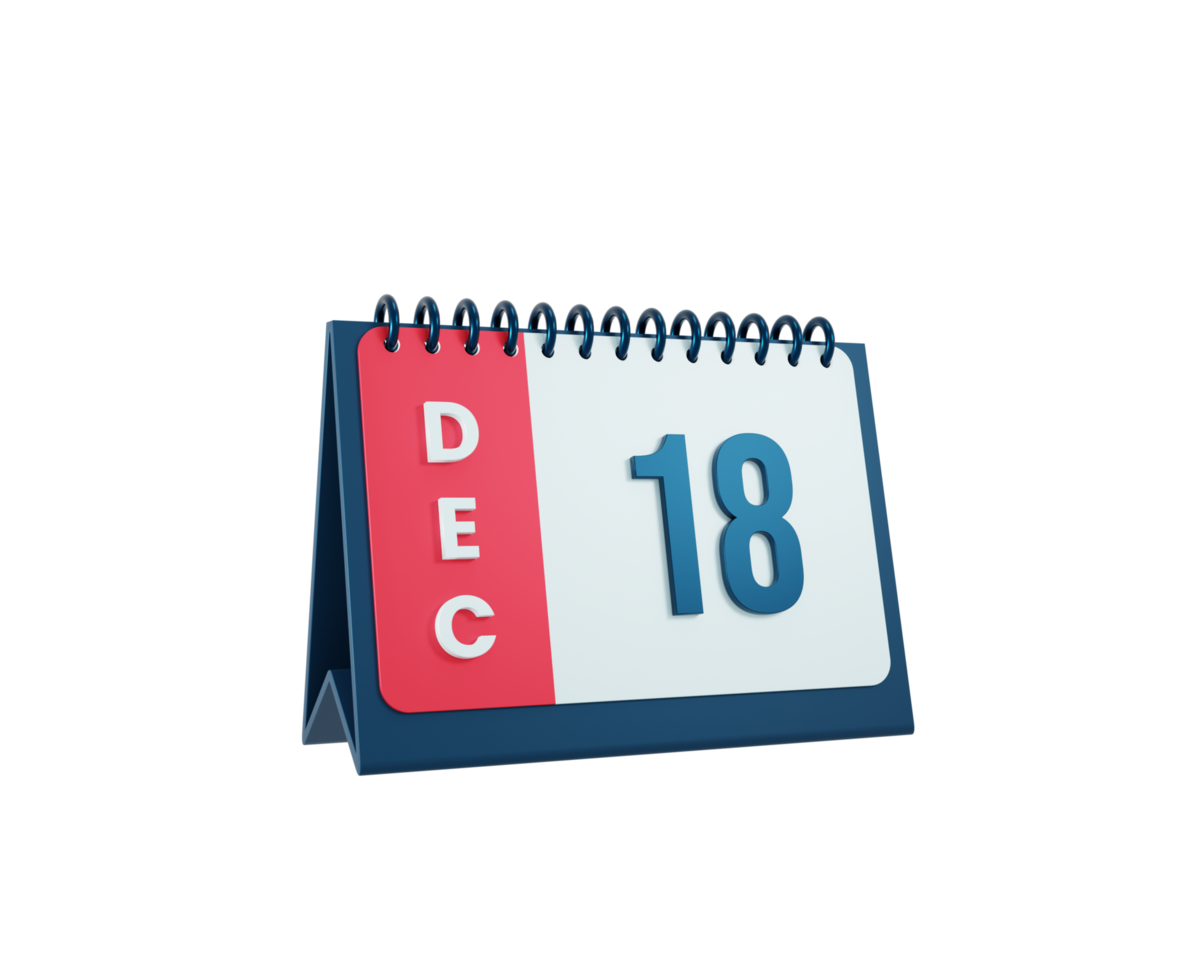 décembre calendrier de bureau réaliste icône illustration 3d date 18 décembre png