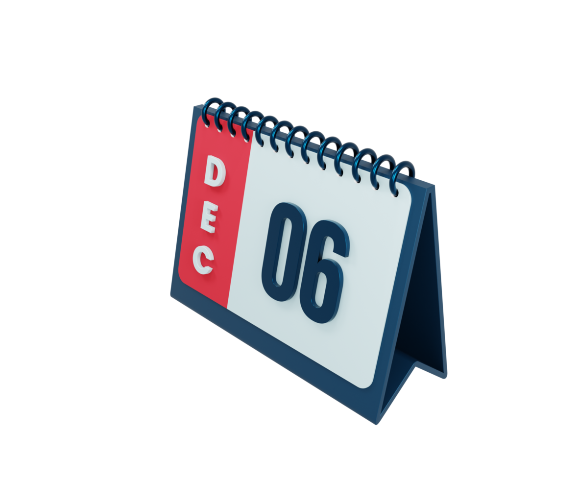 ícone de calendário de mesa realista de dezembro ilustração 3d data 06 de dezembro png