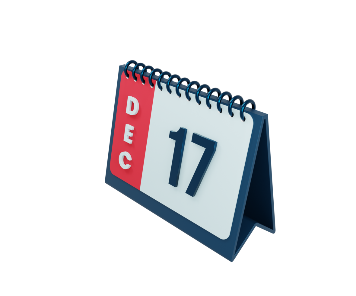 décembre calendrier de bureau réaliste icône illustration 3d date 17 décembre png