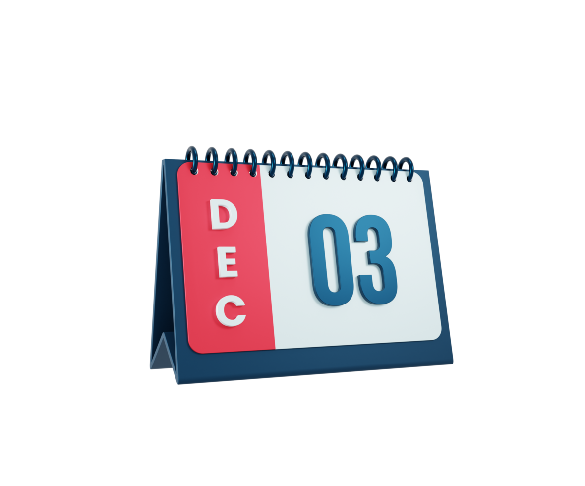 December Realistic Desk Calendar Icon 3D Illustration Date December 03 png
