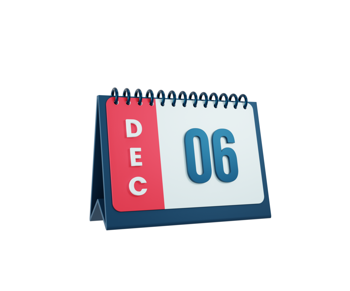 December Realistic Desk Calendar Icon 3D Illustration Date December 06 png