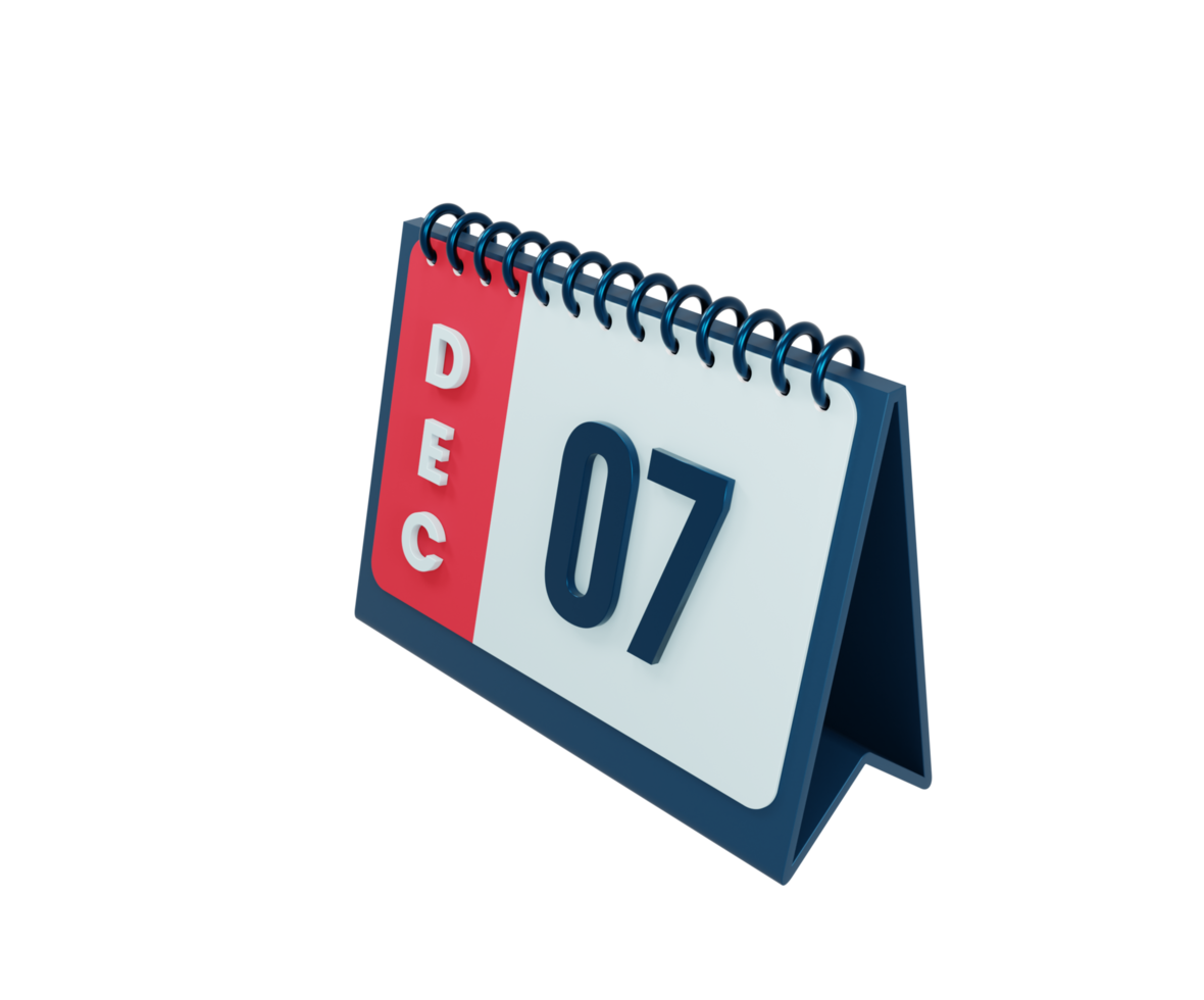 December Realistic Desk Calendar Icon 3D Illustration Date December 07 png