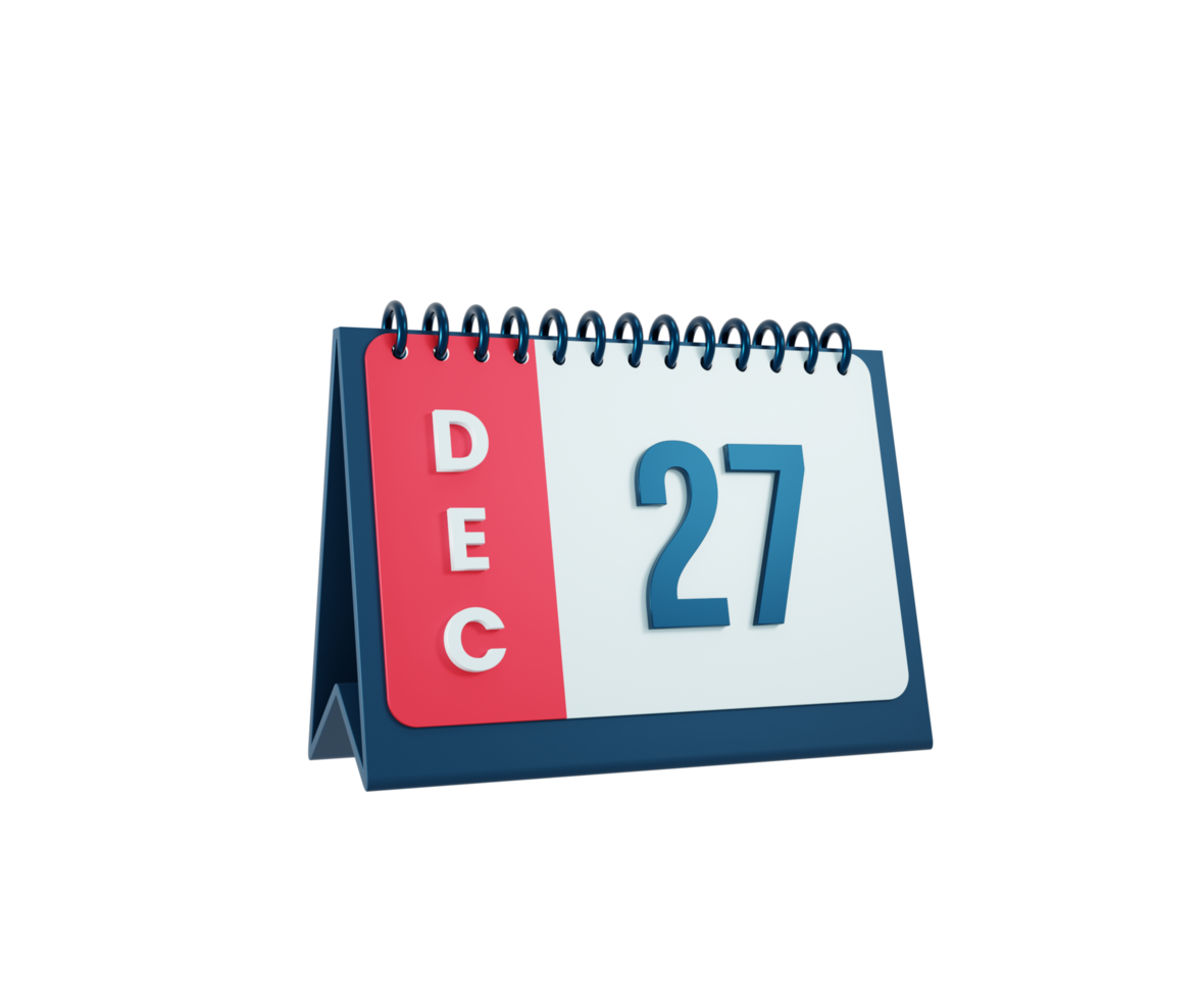 December Realistic Desk Calendar Icon 3D Illustration Date December 27 png