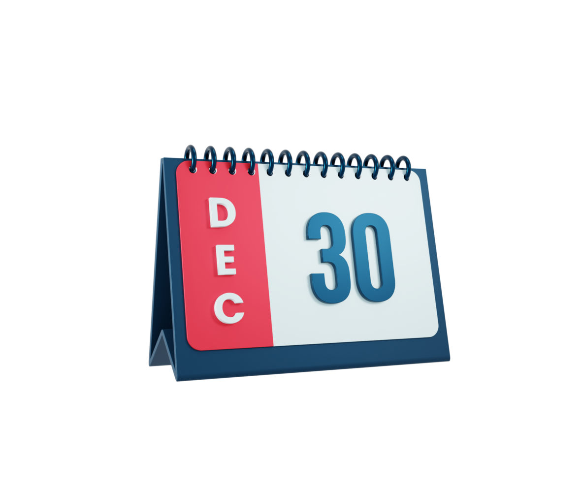 December Realistic Desk Calendar Icon 3D Illustration Date December 30 png