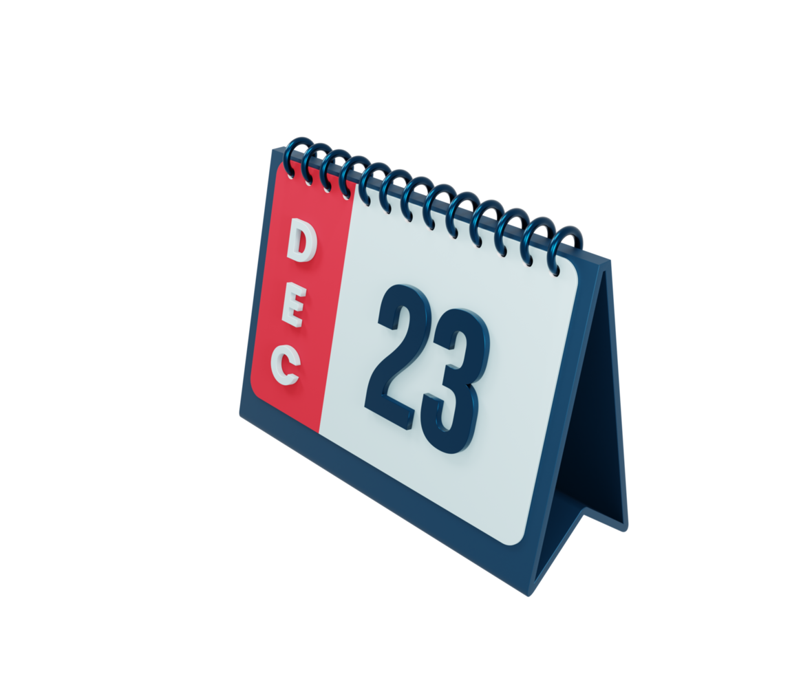 ícone de calendário de mesa realista de dezembro ilustração 3d data 23 de dezembro png