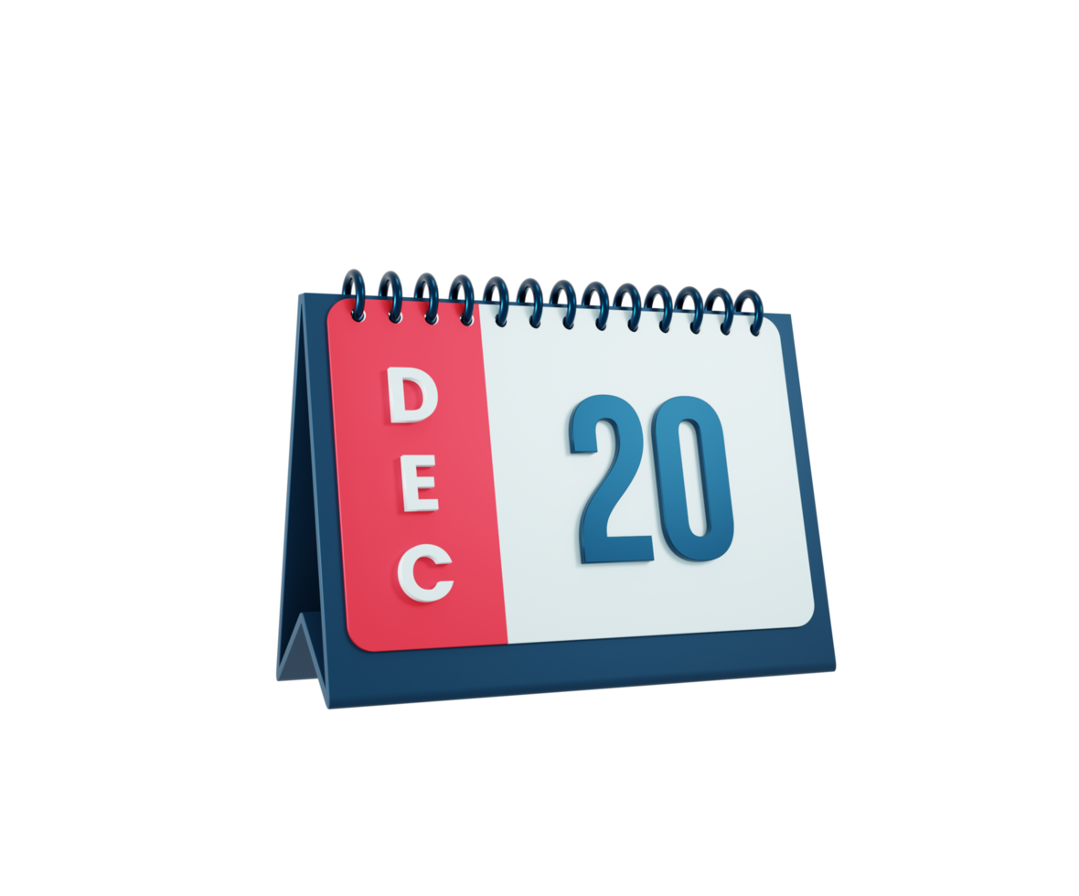 dicembre realistico scrivania calendario icona 3d illustrazione Data dicembre 20 png