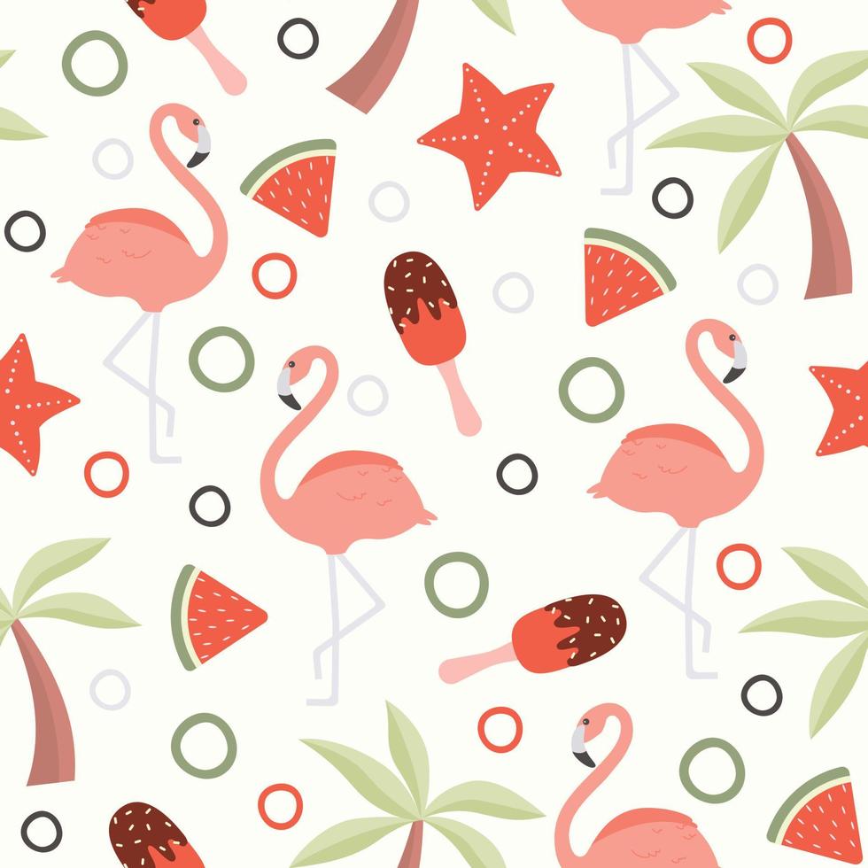 tropical pattern with flamingo vector